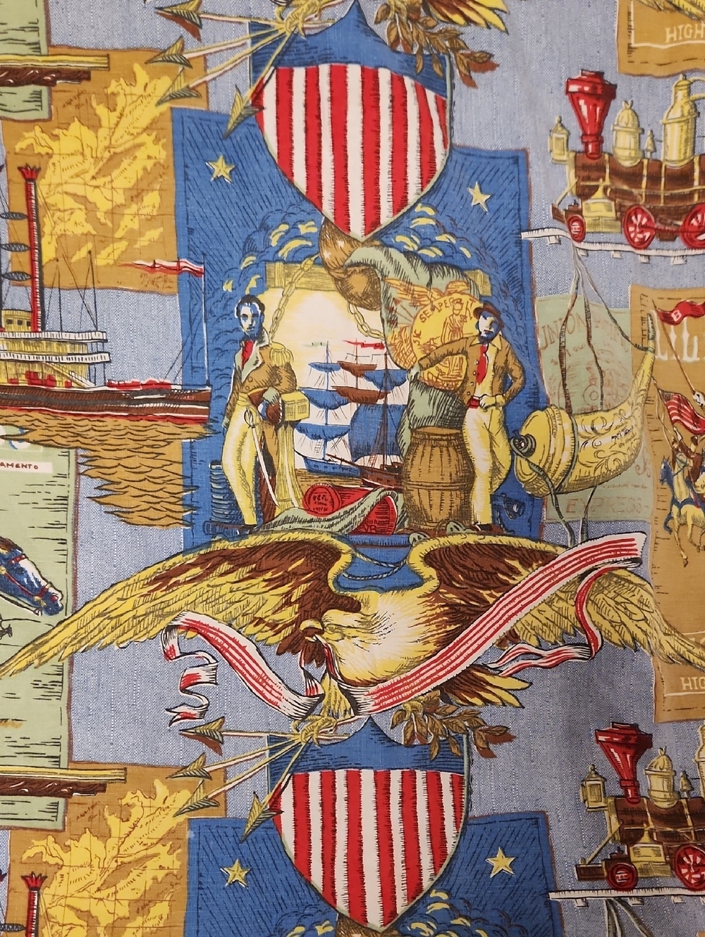 Vintage 60's Schwartz Liebman Patriotic American Themes Table Cloth 56"x93"